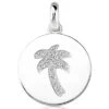 14K White Gold Palm Tree Diamond Circle Pendant 0.26ct