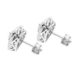 14K White Gold Pave Diamond Heart Earrings For Women 1 Carat Diamond Studs -H'Hen Sale Store 14k gold pave diamond heart earrings for women 1 carat diamond studs backwh