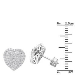 14K White Gold Pave Diamond Heart Earrings For Women 1 Carat Diamond Studs -H'Hen Sale Store 14k gold pave diamond heart earrings for women 1 carat diamond studs rulerwh
