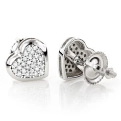 14K White Gold Pave Heart Diamond Stud Earrings 0.33ct