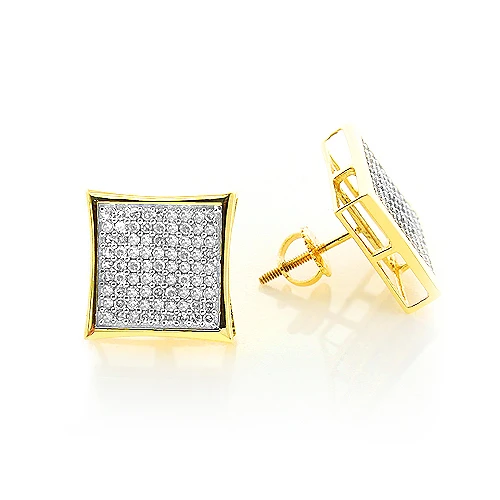 14K Yellow Gold Pave Set Round Diamond Earrings 0.87ct 3 14K Yellow Gold Pave Set Round Diamond Earrings 0.87ct