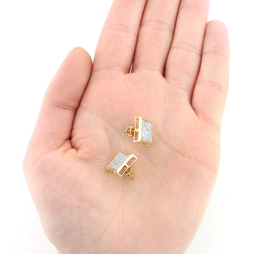 14K Yellow Gold Pave Set Round Diamond Earrings 0.87ct 4 14K Yellow Gold Pave Set Round Diamond Earrings 0.87ct - Image 2