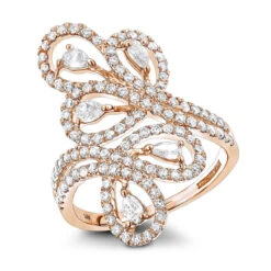 14K White Gold Pear Round Diamond Floral Cocktail Ring For Women By Luxurman -H'Hen Sale Store 14k gold pear round diamond floral cocktail ring for women by luxurman ro