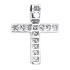14K White Gold Princess Cut Diamond Cross Necklace 0.7ct -H'Hen Sale Store 14k gold princess cut diamond cross necklace 060ct p 26539 backwh