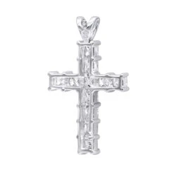 14K White Gold Princess Cut Diamond Cross Pendant 2.20ct -H'Hen Sale Store 14k gold princess cut diamond cross pendant 220ct p 26518 backwh