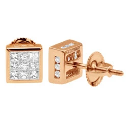 14K White Gold Princess Cut Diamond Stud Earrings For Men & Women 1 Carat -H'Hen Sale Store 14k gold princess cut diamond stud earrings 092ct p 5681 rose