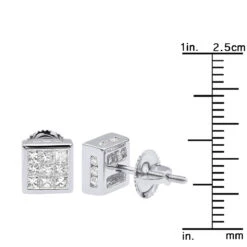 14K White Gold Princess Cut Diamond Stud Earrings For Men & Women 1 Carat -H'Hen Sale Store 14k gold princess cut diamond stud earrings 092ct p 5681 ruler white