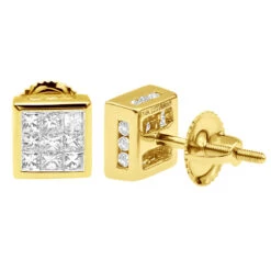 14K White Gold Princess Cut Diamond Stud Earrings For Men & Women 1 Carat -H'Hen Sale Store 14k gold princess cut diamond stud earrings 092ct p 5681 yellow
