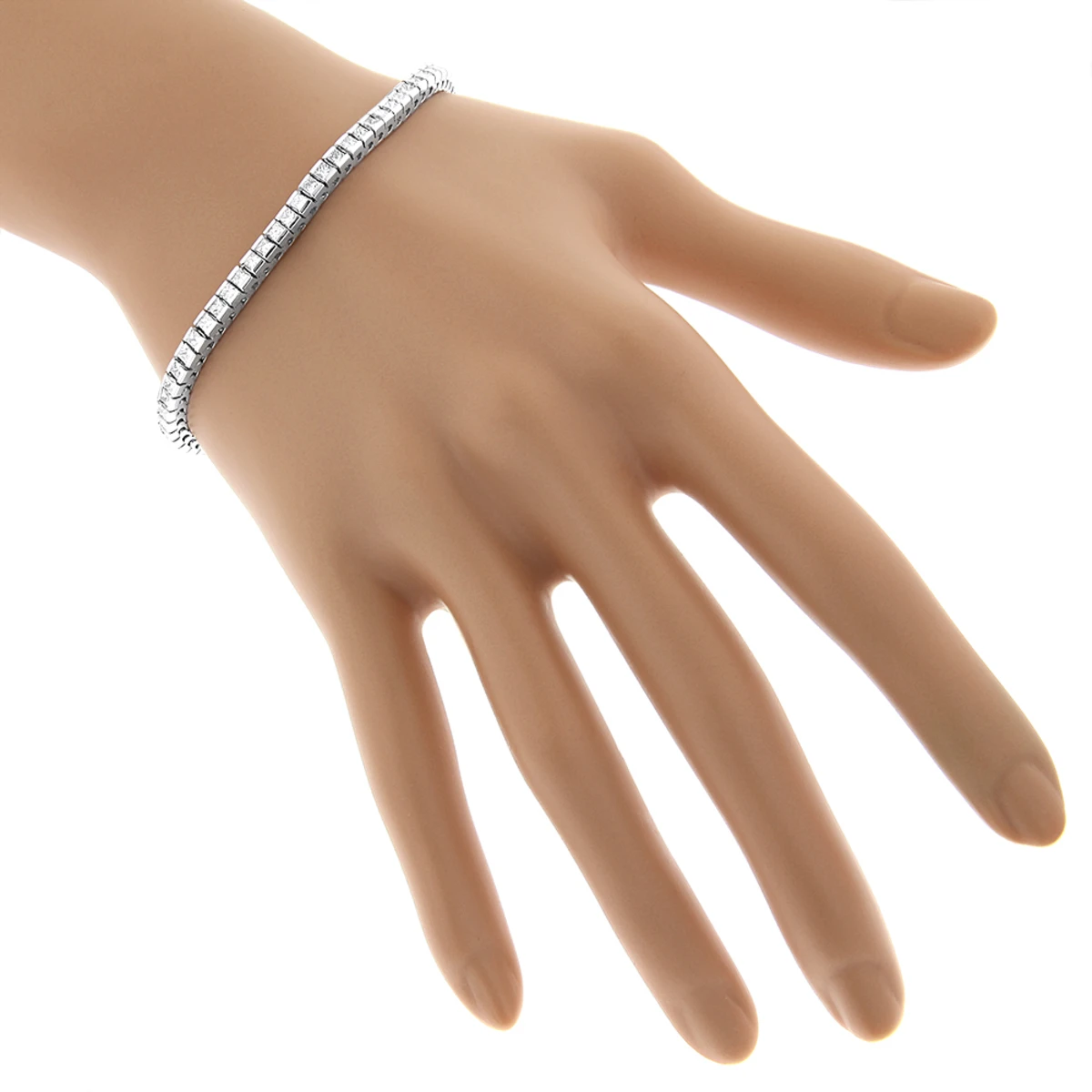 Women's 14K White Gold Princess Cut Diamond Tennis Bracelet 5 Carat 7 Women's 14K White Gold Princess Cut Diamond Tennis Bracelet 5 Carat - Image 5