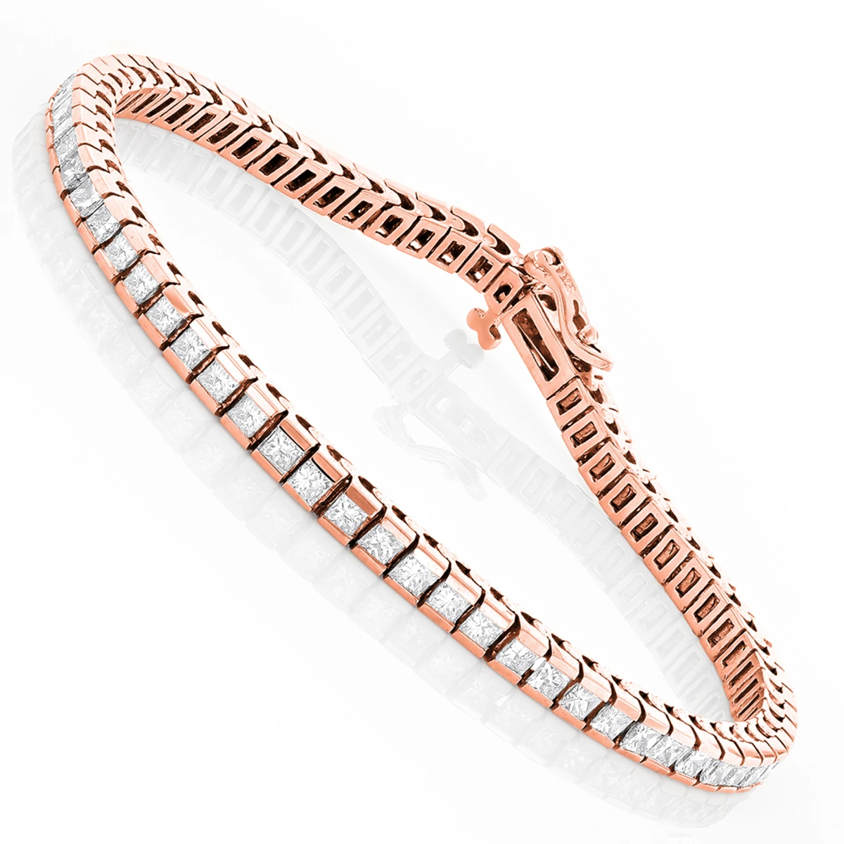 Women's 14K White Gold Princess Cut Diamond Tennis Bracelet 5 Carat 5 Women's 14K White Gold Princess Cut Diamond Tennis Bracelet 5 Carat - Image 3