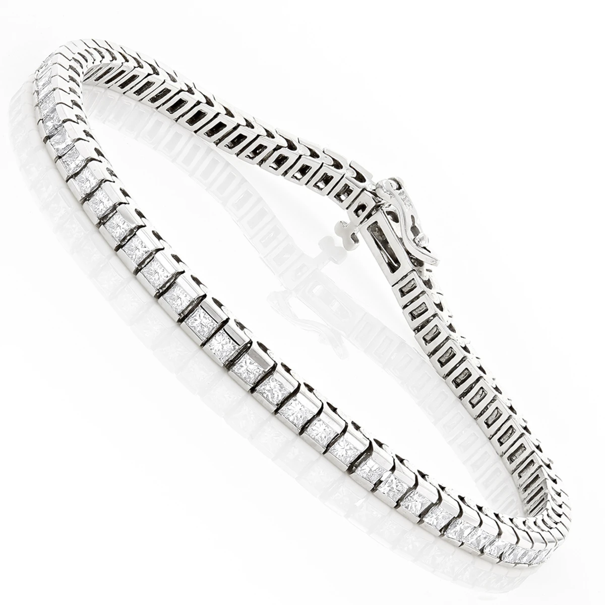 Women's 14K White Gold Princess Cut Diamond Tennis Bracelet 5 Carat 3 Women's 14K White Gold Princess Cut Diamond Tennis Bracelet 5 Carat