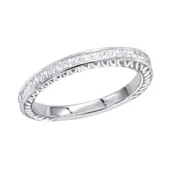 14K White Gold Princess Cut Diamond Wedding Band For Women Vintage Style 0.5ct