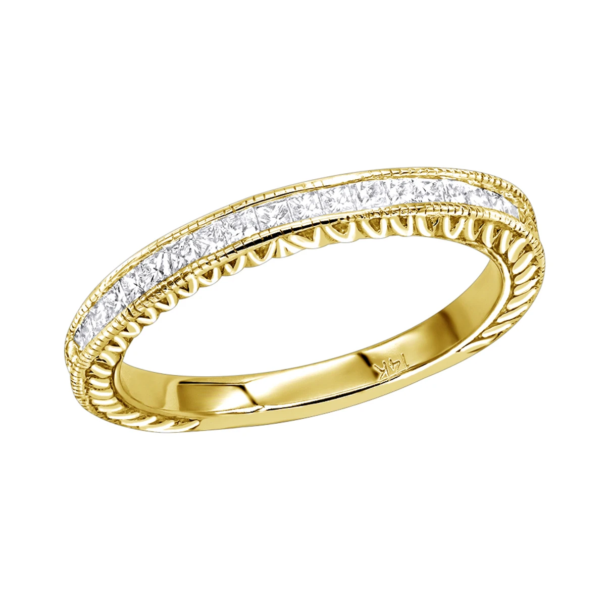 14K White Gold Princess Cut Diamond Wedding Band For Women Vintage Style 0.5ct 4 14K White Gold Princess Cut Diamond Wedding Band For Women Vintage Style 0.5ct - Image 2