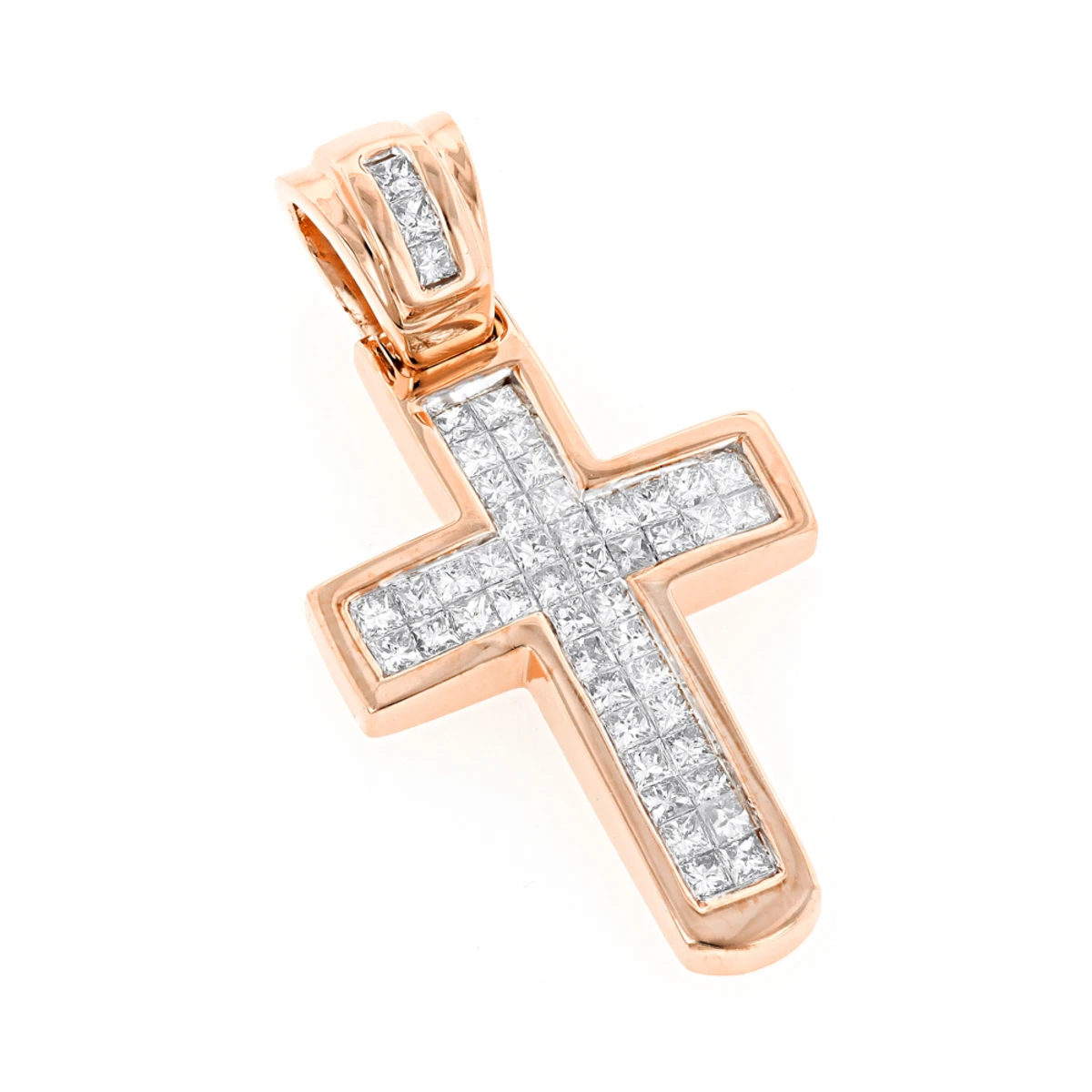 14K Yellow Gold Princess Diamond Cross Pendant 0.76ct 5 14K Yellow Gold Princess Diamond Cross Pendant 0.76ct - Image 3