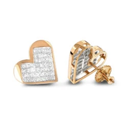14K Yellow Gold Princess Diamond Heart Earrings 0.88ct -H'Hen Sale Store 14k gold princess diamond heart earrings 088ct p 6337 ro