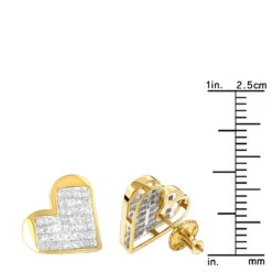14K Yellow Gold Princess Diamond Heart Earrings 0.88ct -H'Hen Sale Store 14k gold princess diamond heart earrings 088ct p 6337 rulerye