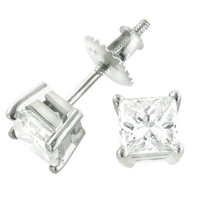 14K White Gold Princess Diamond Solitaire Earrings Studs 0.4ct 3 14K White Gold Princess Diamond Solitaire Earrings Studs 0.4ct