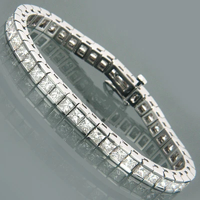Women's Princess Diamond 14K White Gold Tennis Bracelet 13.55ct 3 Women's Princess Diamond 14K White Gold Tennis Bracelet 13.55ct