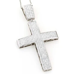 14K White Gold Princess Invisible Diamond Cross Pendant 7.53