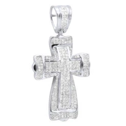 14K White Gold Princess & Round Diamond Cross Pendant 2.28ct