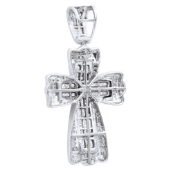 14K White Gold Princess & Round Diamond Cross Pendant 2.28ct -H'Hen Sale Store 14k gold princess round diamond cross pendant 228ct p 6597 back white
