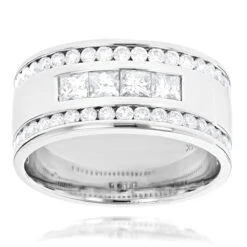 14K White Gold Princess Round Diamond Men's Ring Comfort Fit Diamond Band 2.15ct