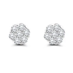 14K White Gold Prong Round Diamond Clusters Earrings 1ct Studs