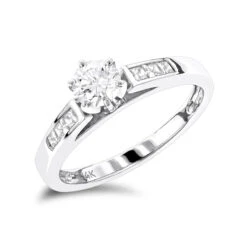14K White Gold Round And Princess Cut Diamond Engagement Ring 0.75ct
