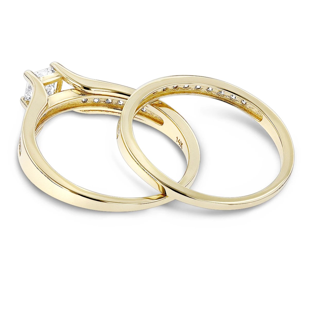 14K Yellow Gold Round And Princess Cut Diamond Engagement Ring Set 1.15ct 6 14K Yellow Gold Round And Princess Cut Diamond Engagement Ring Set 1.15ct - Image 4