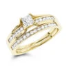 14K Yellow Gold Round And Princess Cut Diamond Engagement Ring Set 1.15ct