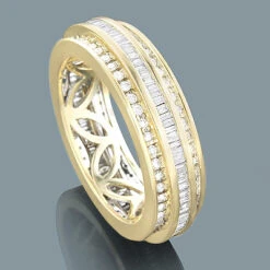 14K Yellow Gold Round Baguette Diamond Eternity Ring 2.01ct 5/16 In (7.5mm)