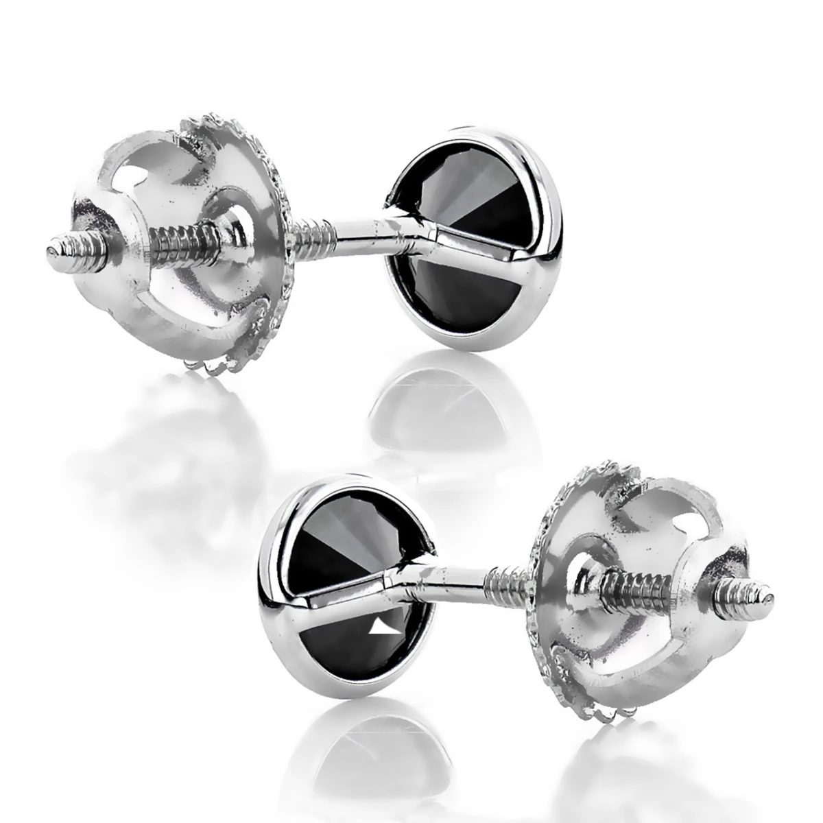 14K White Gold Round Black Diamond Stud Earrings Bezel 1/2ct 6 14K White Gold Round Black Diamond Stud Earrings Bezel 1/2ct - Image 4