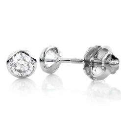 14K White Gold Round Diamond Bezel Stud Earrings 0.40ct