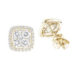 14K White Gold Round Diamond Cluster Earrings Studs 1.5ct By Luxurman -H'Hen Sale Store 14k gold round diamond cluster earrings studs 16ct by luxurman ye