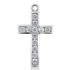 14K White Gold Round Diamond Cross Necklace 0.36ct