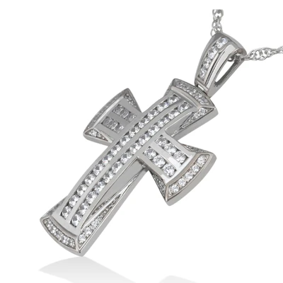 14K White Gold Round Diamond Cross Necklace 1.11ct 4 14K White Gold Round Diamond Cross Necklace 1.11ct - Image 2