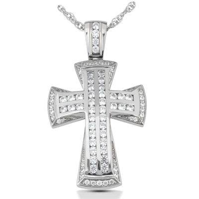 14K White Gold Round Diamond Cross Necklace 1.11ct 3 14K White Gold Round Diamond Cross Necklace 1.11ct
