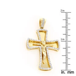 14K Yellow Gold Round Diamond Cross Pendant 1.2ct -H'Hen Sale Store 14k gold round diamond cross necklace 141ct p 26530 rulerye