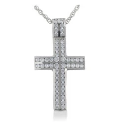 14K White Gold Round Diamond Cross Necklace 2.70ct