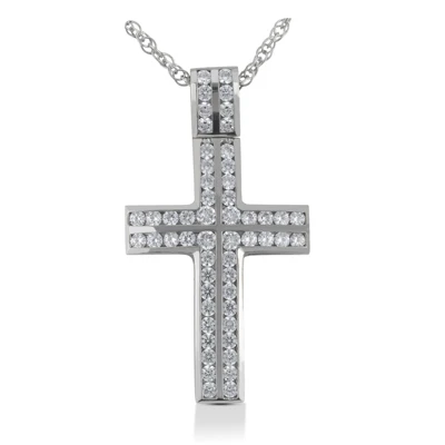 14K White Gold Round Diamond Cross Necklace 2.70ct 3 14K White Gold Round Diamond Cross Necklace 2.70ct