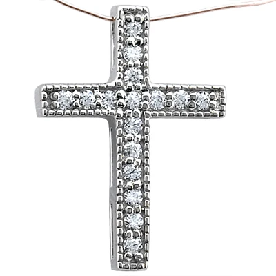14K White Gold Round Diamond Cross Pendant 0.16ct 3 14K White Gold Round Diamond Cross Pendant 0.16ct