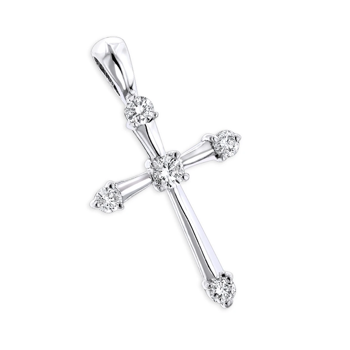 14K White Gold Round Diamond Cross Pendant 0.33ct 17mm 5 Stones 3 14K White Gold Round Diamond Cross Pendant 0.33ct 17mm 5 Stones
