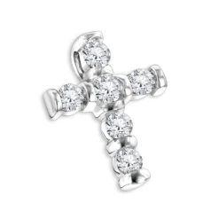 14K White Gold Round Diamond Cross Pendant 0.30ct 10.3mm