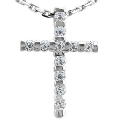 14K White Gold Round Diamond Cross Pendant 0.55ct 16.4mm