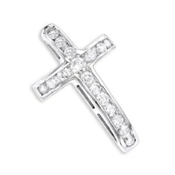 14K White Gold Round Diamond Cross Pendant By Luxurman 0.59ct