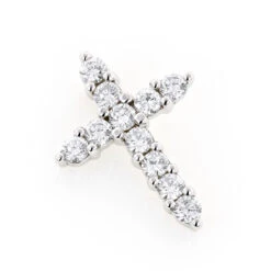 Small 14K White Gold Round Diamond Cross Pendant For Women 1 Carat