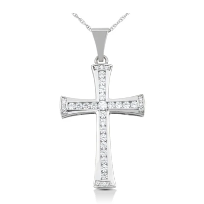14K White Gold Round Diamond Cross Pendant 1.27ct 3 14K White Gold Round Diamond Cross Pendant 1.27ct