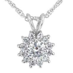 14K White Gold Round Diamond Flower Pendant 0.48ct