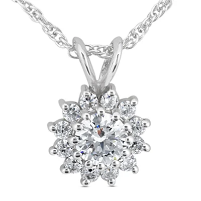 14K White Gold Round Diamond Flower Pendant 0.48ct 3 14K White Gold Round Diamond Flower Pendant 0.48ct