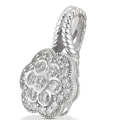 14K White Gold Round Diamond Flower Pendant 0.50ct 12.4mm 4 14K White Gold Round Diamond Flower Pendant 0.50ct 12.4mm - Image 2